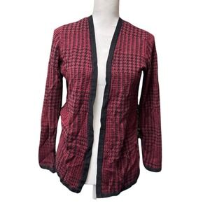 Croft & Barrow Red Black Houndstooth Open Cardigan Sweater‎ L